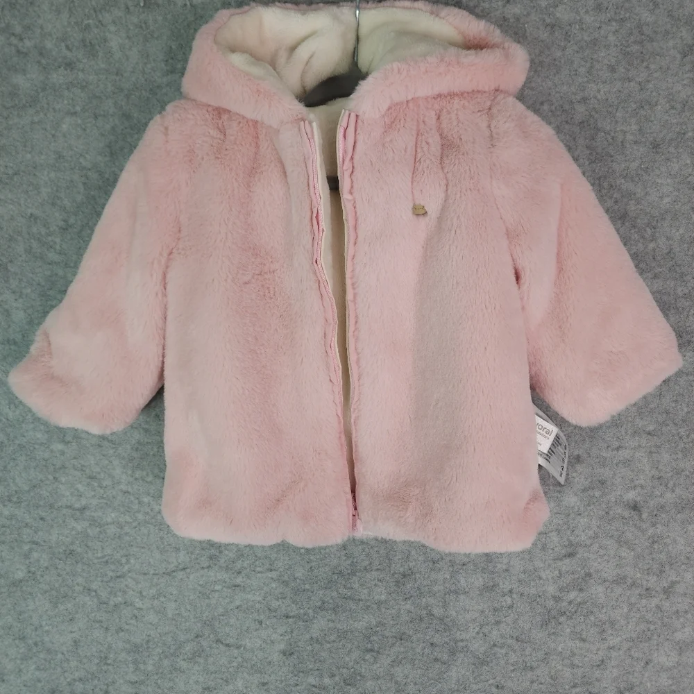 Mayoral Blush Pink Reversible Faux Fur Hoodie Coat